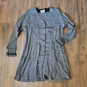 Flax Women's 100% Linen Black White Button Front Shirt Dress